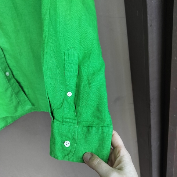 Lauren Ralph Lauren Kelley Green 100% Linen Adjustable Sleeve Button Up Shirt - Picture 3 of 7